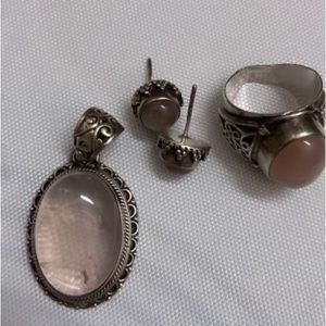 Rose Quartz set (necklace, ring, & earrings)